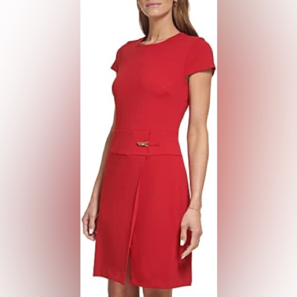 NWT DKNY Women's Cap Sleeve Scuba Crepe Jewel Neck Dress Size 16